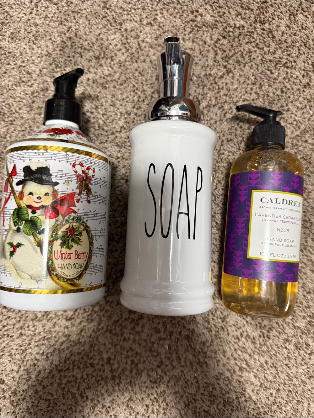NEW ceramic soap dispenser with TWO new hand soaps.